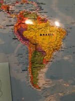 A closeup of South America on the world map at the Marathon Read